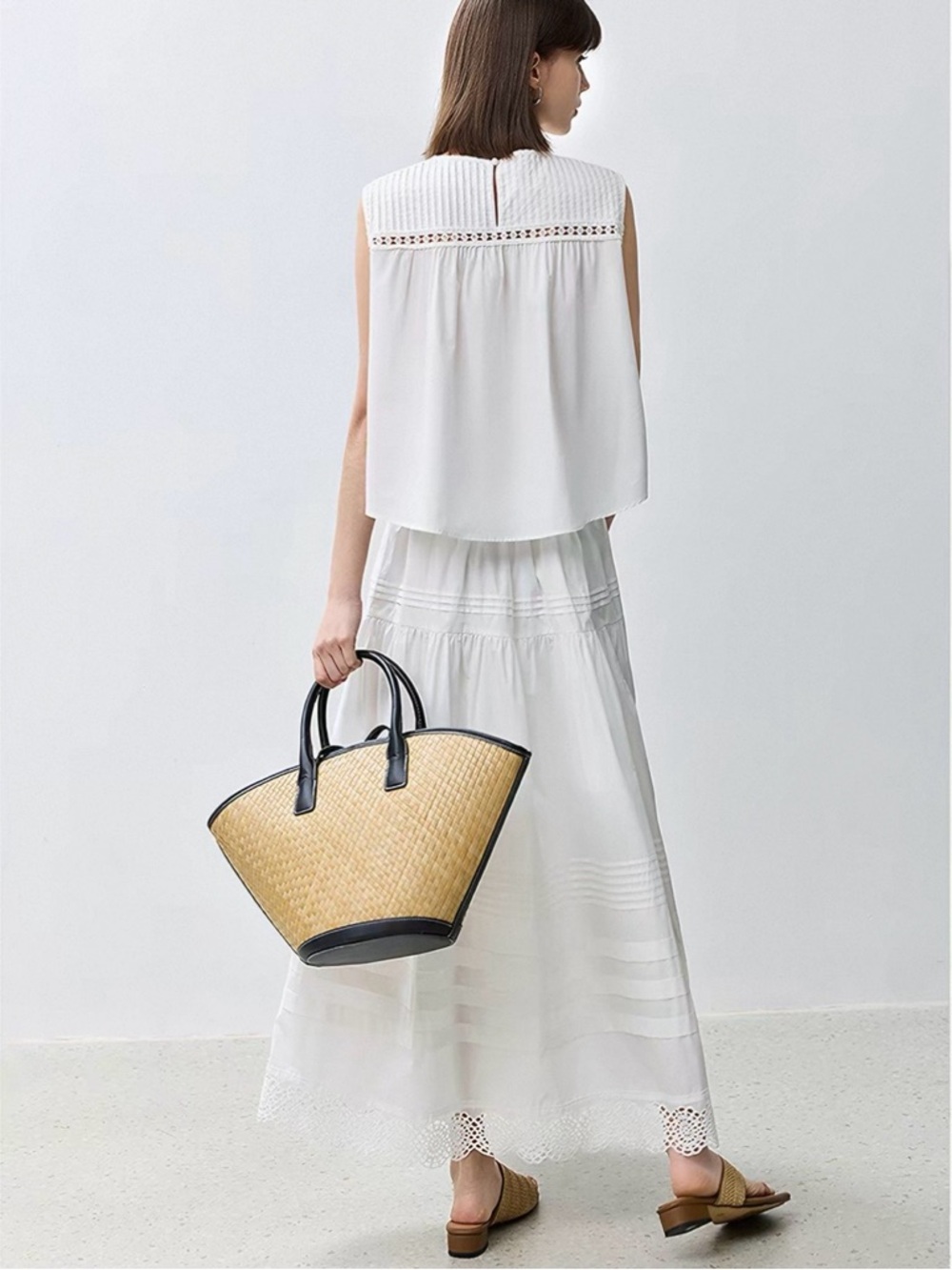 Lily White Cotton Maxi A-Line Skirt with Eyelet Hem - Picture 9 of 14